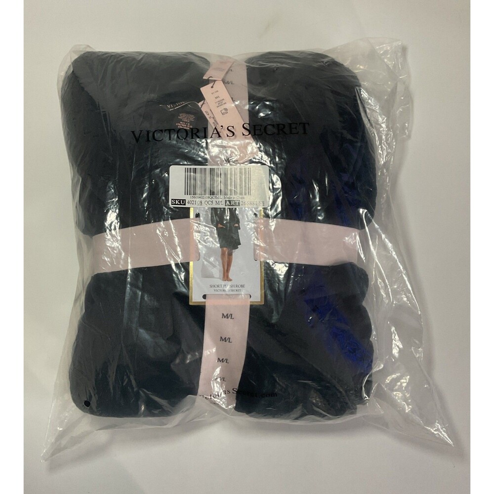 Victoria Secret Short Plush Black Robe Size M/L